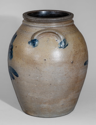 Three-Gallon SAM'L I. IRVINE / NEWVILLE, PA Stoneware Jar w/ Cobalt Floral Decoration