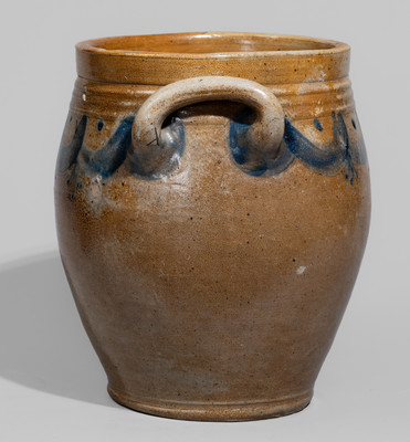 Open-Handled Stoneware Jar w/ Drape-and-Tassel Motif, probably Clarkson Crolius, Sr., New York City