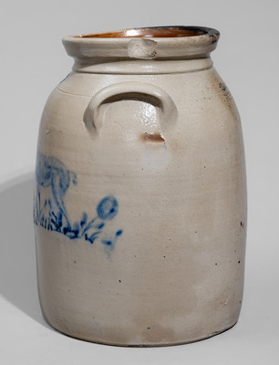 Unusual Three-Gallon New York State Stoneware Deer Crock, c1875