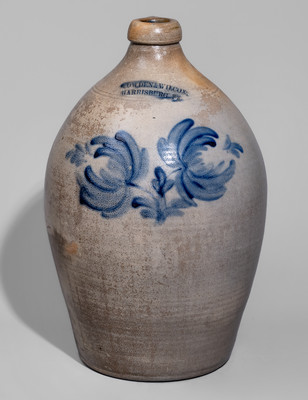 Large-Sized COWDEN & WILCOX / HARRISBURG, PA Stoneware Jug w/ Cobalt Floral Decoration