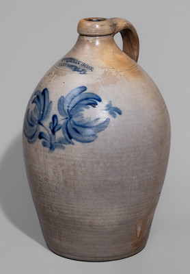 Large-Sized COWDEN & WILCOX / HARRISBURG, PA Stoneware Jug w/ Cobalt Floral Decoration