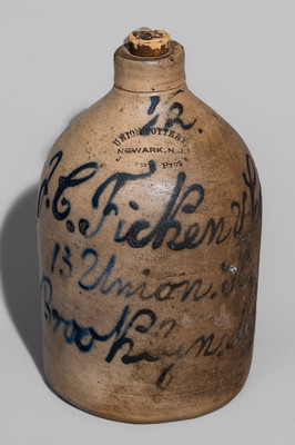 Half-Gallon Brooklyn, NY Advertising Jug, UNION POTTERY / NEWARK, N.J. / J ZIPF. Prop'r