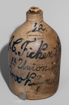 Half-Gallon Brooklyn, NY Advertising Jug, UNION POTTERY / NEWARK, N.J. / J ZIPF. Prop'r