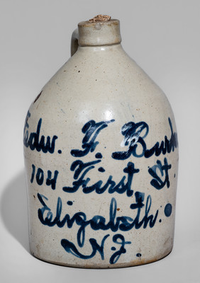 Elizabeth, NJ Stoneware Advertising Jug attrib. Fulper Pottery, Flemington