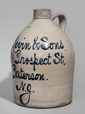 Paterson, NJ Stoneware Advertising Jug attrib. Fulper Pottery, Flemington