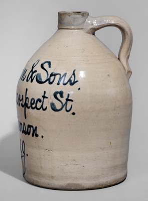 Paterson, NJ Stoneware Advertising Jug attrib. Fulper Pottery, Flemington
