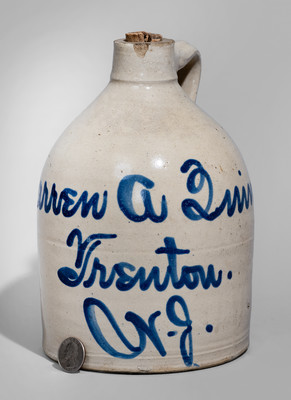 Half-Gallon Trenton, NJ Stoneware Advertising Jug attrib. Fulper Pottery, Flemington