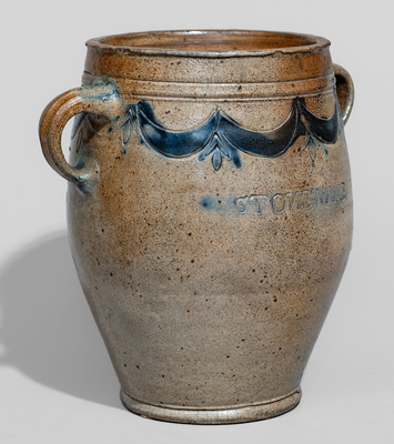 Fine COMMERAW'S / STONEWARE Vertical-Handled Stoneware Jar, New York City, c1800