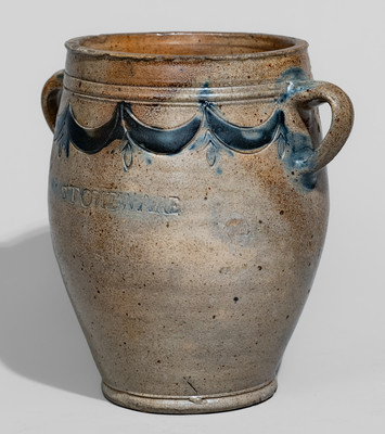 Fine COMMERAW'S / STONEWARE Vertical-Handled Stoneware Jar, New York City, c1800