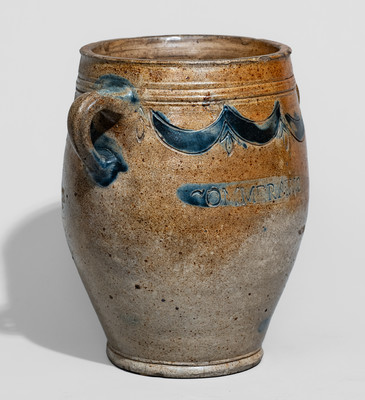 Fine COMMERAW'S / STONEWARE Vertical-Handled Stoneware Jar, New York City, c1800