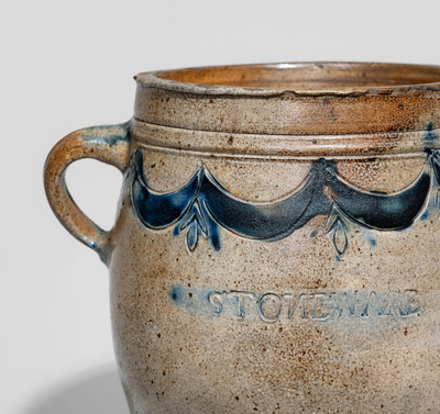 Fine COMMERAW'S / STONEWARE Vertical-Handled Stoneware Jar, New York City, c1800