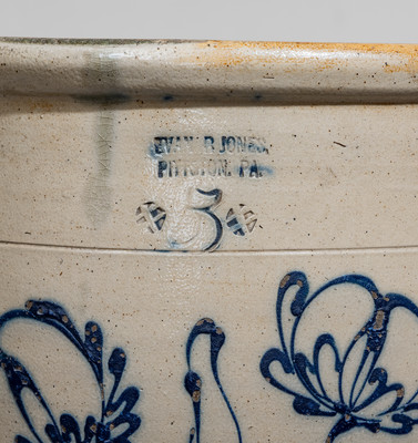 Five-Gallon EVAN R. JONES / PITTSTON, PA Stoneware Jar , c1875