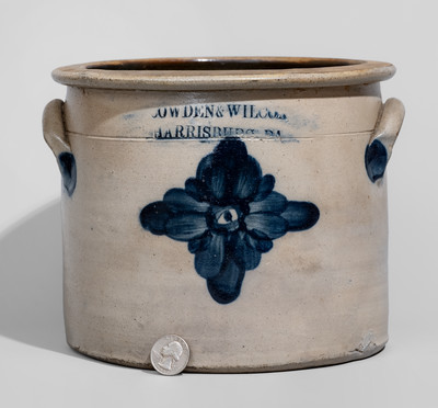 Scarce COWDEN & WILCOX / HARRISBURG, PA Stoneware Cake Crock w/ Cobalt Starburst