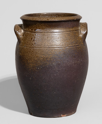 Small-Sized Randolph County, NC Iron-Dipped Stoneware Jar, probably Chester Webster, c1830-40