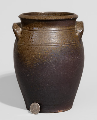 Small-Sized Randolph County, NC Iron-Dipped Stoneware Jar, probably Chester Webster, c1830-40