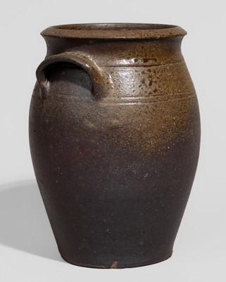 Small-Sized Randolph County, NC Iron-Dipped Stoneware Jar, probably Chester Webster, c1830-40