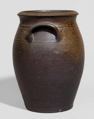 Small-Sized Randolph County, NC Iron-Dipped Stoneware Jar, probably Chester Webster, c1830-40