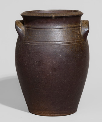 Small-Sized Randolph County, NC Iron-Dipped Stoneware Jar, probably Chester Webster, c1830-40
