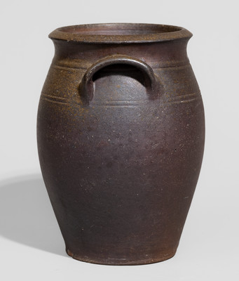 Small-Sized Randolph County, NC Iron-Dipped Stoneware Jar, probably Chester Webster, c1830-40