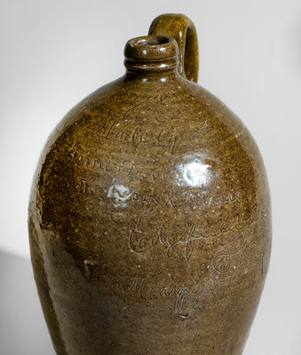 Extremely Rare "Horne + Devore / Kirksey's X Roads / Edgefield Co. / S.C." 1874 Stoneware Jug