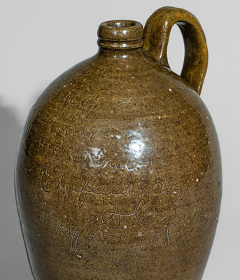 Extremely Rare "Horne + Devore / Kirksey's X Roads / Edgefield Co. / S.C." 1874 Stoneware Jug