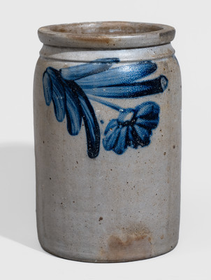 Half-Gallon Baltimore Stoneware Jar w/ Cobalt Floral Decoration, c1850
