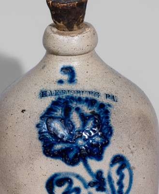 Fine HARRISBURG PA Stoneware Jug attrib. John Young & Co., c1856-58