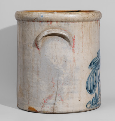 Five-Gallon attrib. Brady & Ryan, Ellenville, NY Stoneware Crock w/ Bird on Stump Decoration