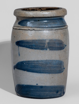 Half-Gallon Western PA Stoneware Jar w/ Cobalt Stripe Decoration, c1875