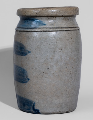 Half-Gallon Western PA Stoneware Jar w/ Cobalt Stripe Decoration, c1875