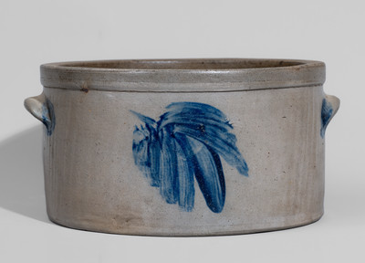 Baltimore Stoneware Cake Crock w/ Cobalt Leaf Decoration, c1870