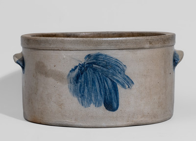Baltimore Stoneware Cake Crock w/ Cobalt Leaf Decoration, c1870