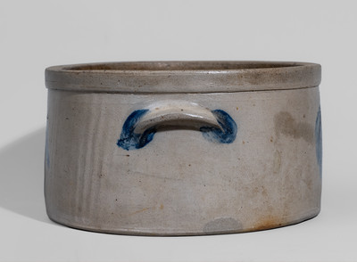 Baltimore Stoneware Cake Crock w/ Cobalt Leaf Decoration, c1870