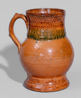 Fine JOHN BELL (Waynesboro, PA) Redware Mug w/ Two-Color Slip Decoration