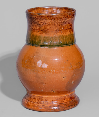 Fine JOHN BELL (Waynesboro, PA) Redware Mug w/ Two-Color Slip Decoration