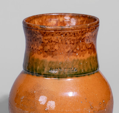 Fine JOHN BELL (Waynesboro, PA) Redware Mug w/ Two-Color Slip Decoration
