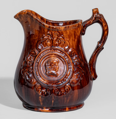 Unusual Molded Redware Pitcher attrib. John Bell, Waynesboro, PA, c1850-80