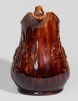 Unusual Molded Redware Pitcher attrib. John Bell, Waynesboro, PA, c1850-80