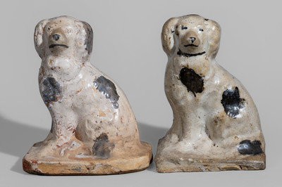 Two Slip-Decorated Texas Stoneware Spaniels, fourth quarter 19th century