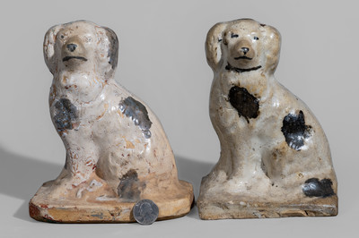 Two Slip-Decorated Texas Stoneware Spaniels, fourth quarter 19th century