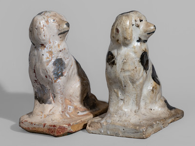 Two Slip-Decorated Texas Stoneware Spaniels, fourth quarter 19th century