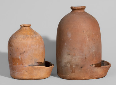 Two American Redware Chicken Waterers, 19th century