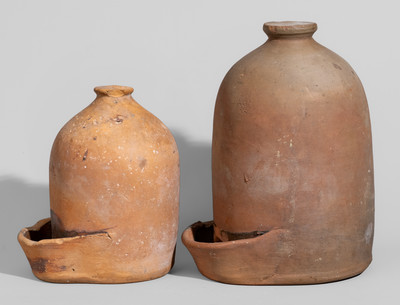 Two American Redware Chicken Waterers, 19th century