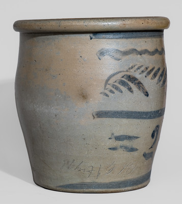 Rare Inscribed "Noah C. Higgs" (Pottery Worker), Greensboro or New Geneva, PA Stoneware Jar