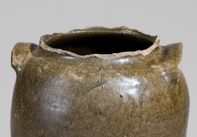 Attrib. David Drake at Lewis Miles's Stony Bluff Manufactory, Edgefield District, SC Stoneware Churn, Incised "X"