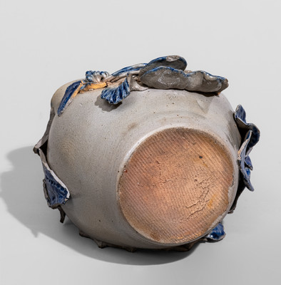 Extremely Rare Cobalt-Decorated Stoneware Vase w/ Applied Bird's Nest and Foliate Designs
