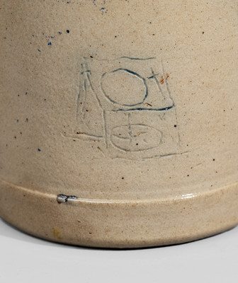 Extremely Rare Ellenville, NY Stoneware Presentation Mug w/ Incised Potter's Wheel and Horse Head, 1891