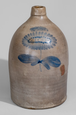 Three-Gallon T.G. DAUB / EASTON, PA Stoneware Jug w/ Cobalt Sunflower Decoration
