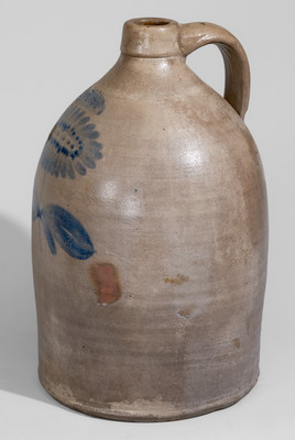Three-Gallon T.G. DAUB / EASTON, PA Stoneware Jug w/ Cobalt Sunflower Decoration