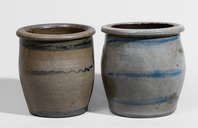 Two Western PA Stoneware Jars w/ Cobalt Stripe Decoration, c1880
